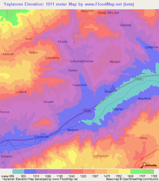 Yaylaoren,Turkey Elevation Map