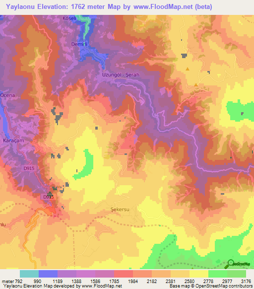 Yaylaonu,Turkey Elevation Map