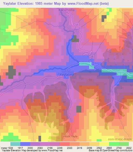 Yaylalar,Turkey Elevation Map