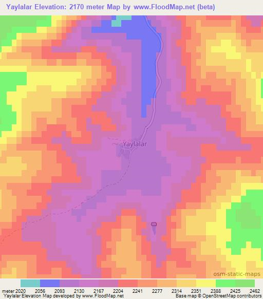 Yaylalar,Turkey Elevation Map