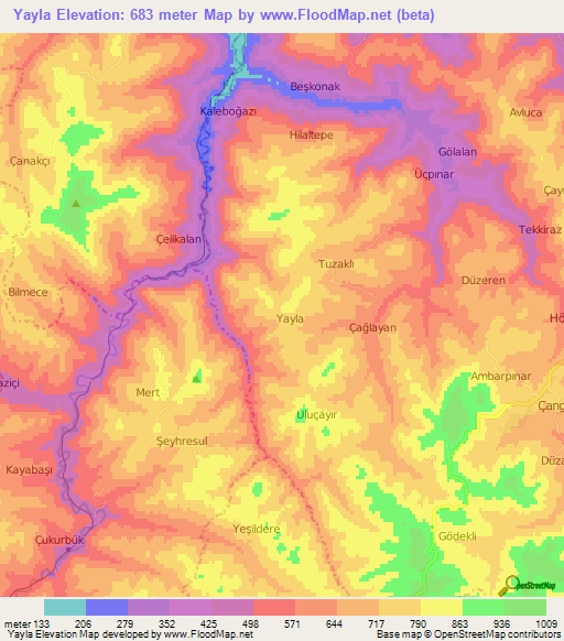 Yayla,Turkey Elevation Map