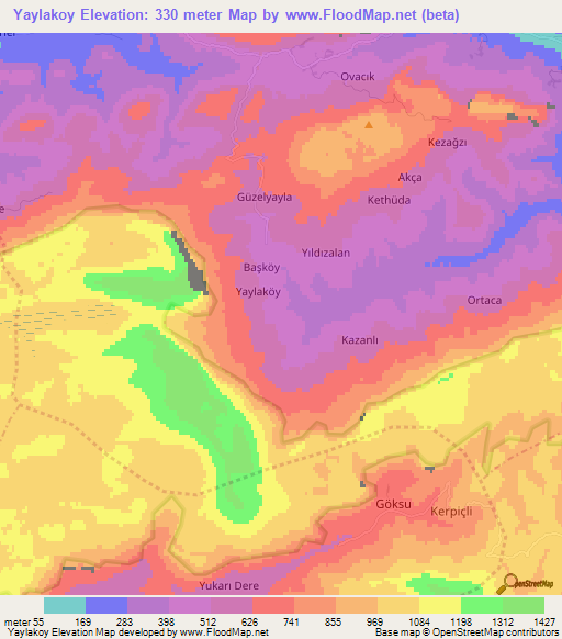 Yaylakoy,Turkey Elevation Map