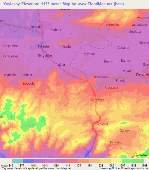 Yaylakoy,Turkey Elevation Map