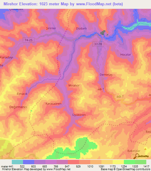 Mirehor,Turkey Elevation Map