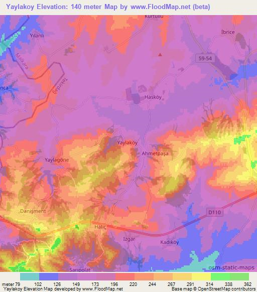 Yaylakoy,Turkey Elevation Map