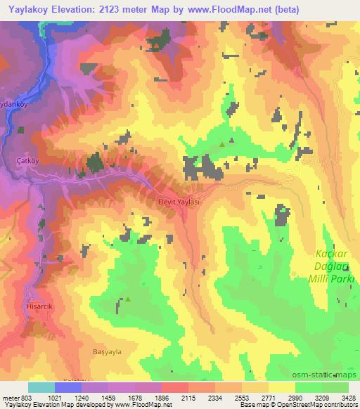 Yaylakoy,Turkey Elevation Map