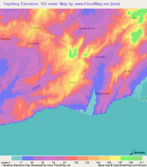 Yaylakoy,Turkey Elevation Map