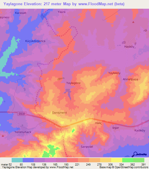 Yaylagone,Turkey Elevation Map