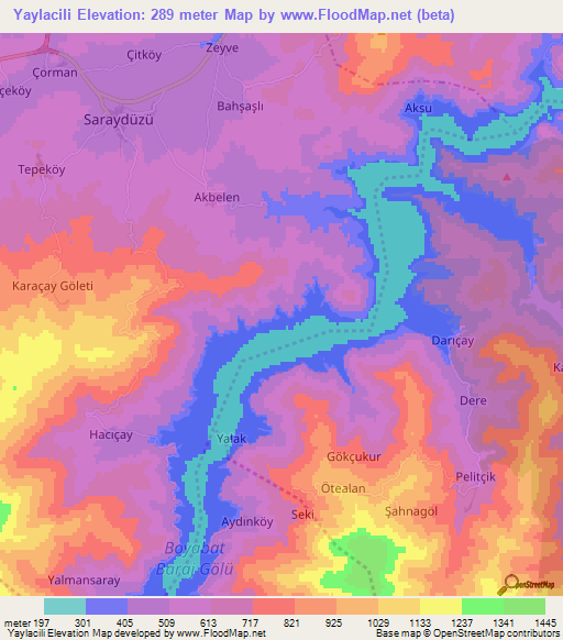 Yaylacili,Turkey Elevation Map