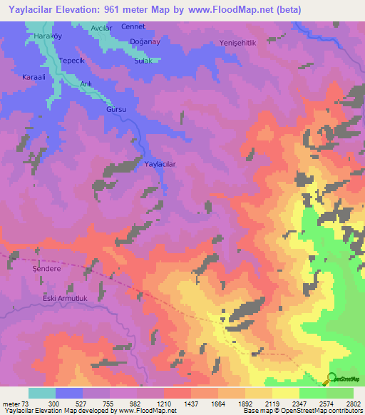 Yaylacilar,Turkey Elevation Map