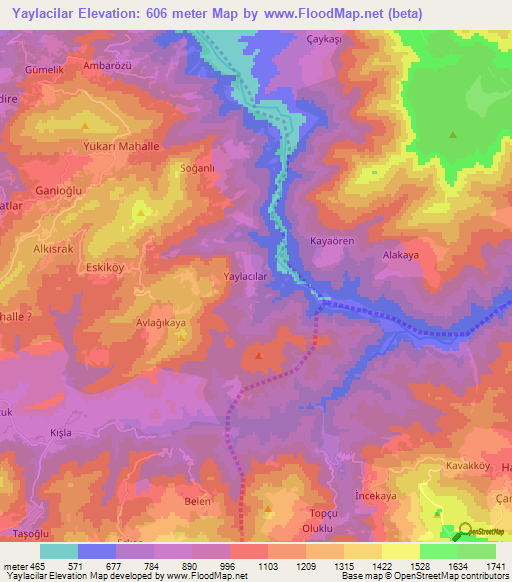 Yaylacilar,Turkey Elevation Map