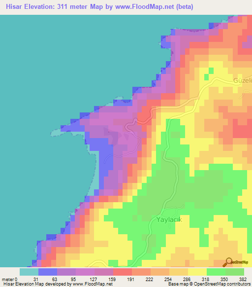 Hisar,Turkey Elevation Map