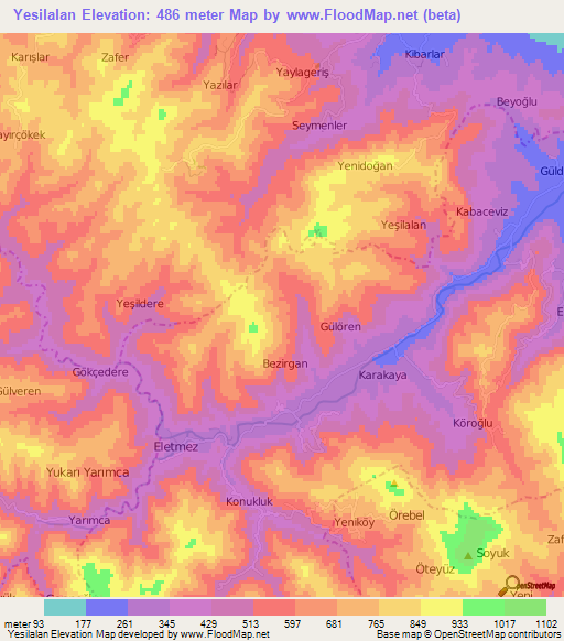 Yesilalan,Turkey Elevation Map