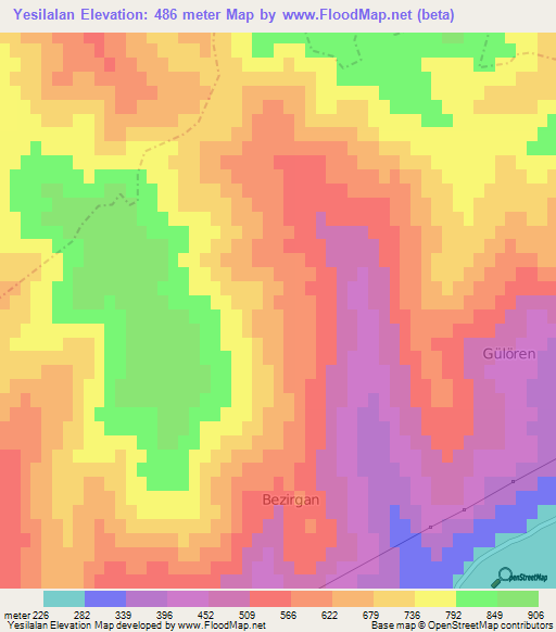 Yesilalan,Turkey Elevation Map