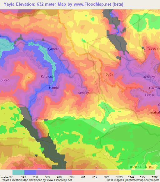 Yayla,Turkey Elevation Map