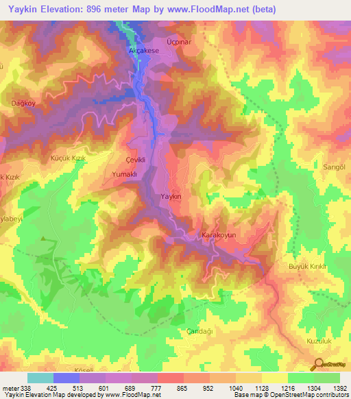 Yaykin,Turkey Elevation Map