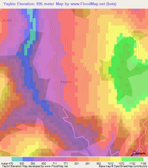 Yaykin,Turkey Elevation Map