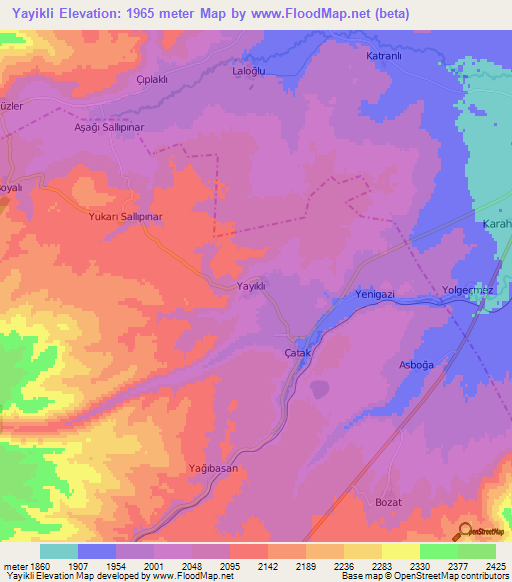 Yayikli,Turkey Elevation Map