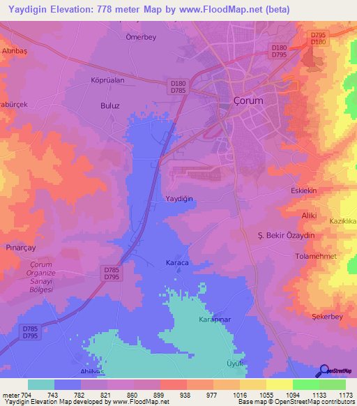 Yaydigin,Turkey Elevation Map