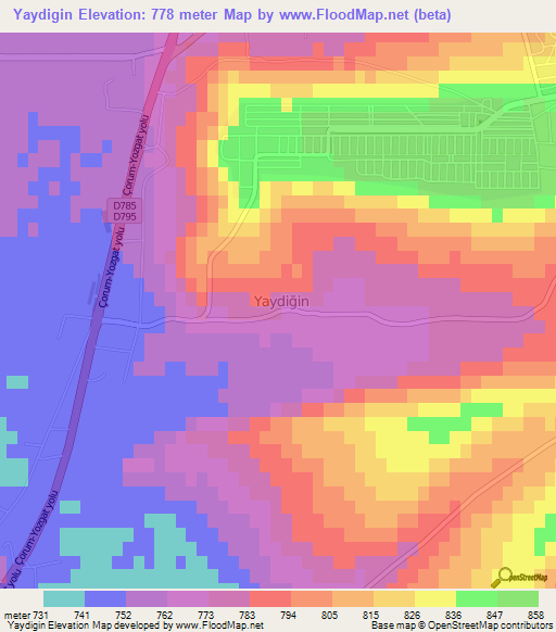 Yaydigin,Turkey Elevation Map