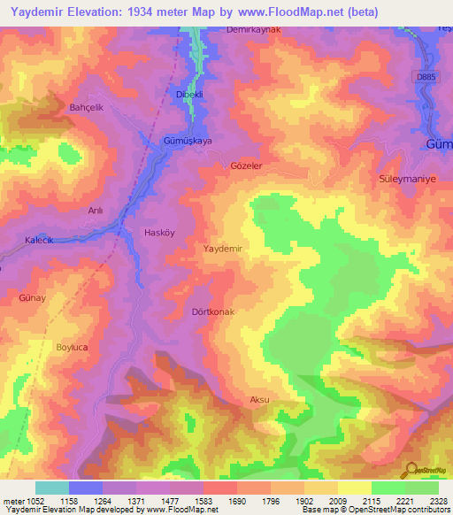 Yaydemir,Turkey Elevation Map