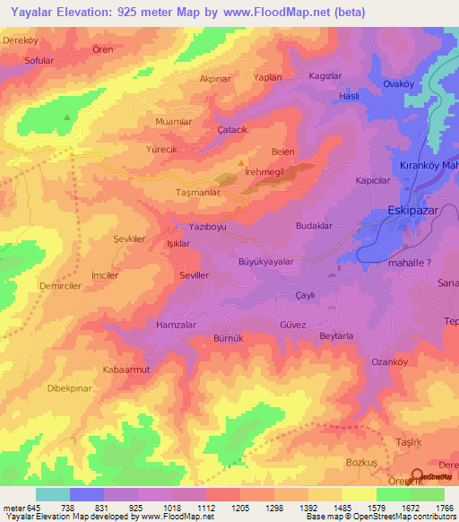 Yayalar,Turkey Elevation Map