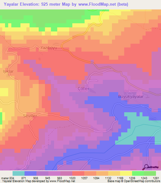 Yayalar,Turkey Elevation Map