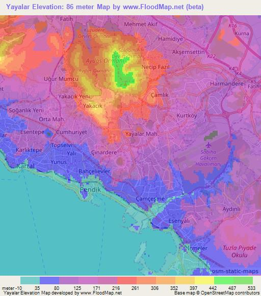 Yayalar,Turkey Elevation Map