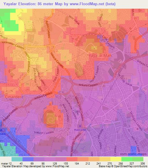 Yayalar,Turkey Elevation Map