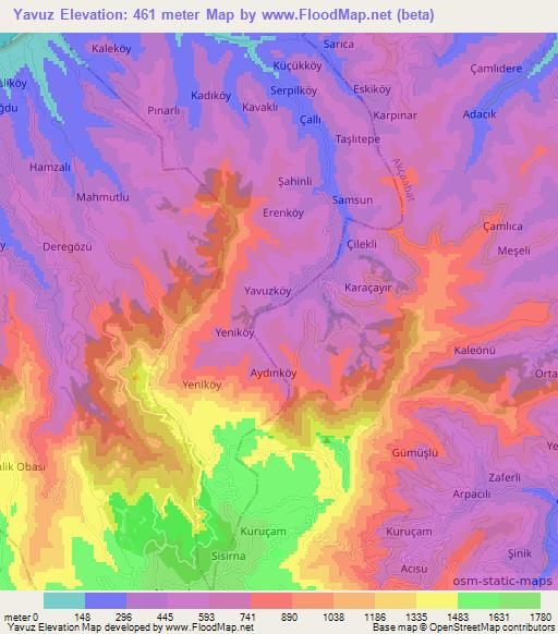 Yavuz,Turkey Elevation Map