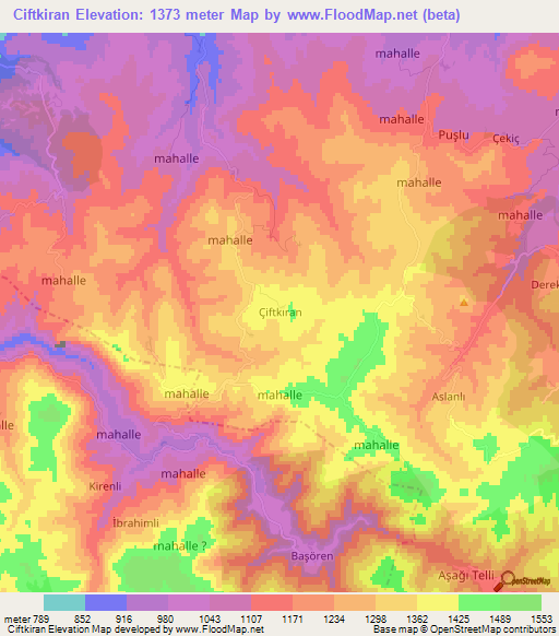 Ciftkiran,Turkey Elevation Map