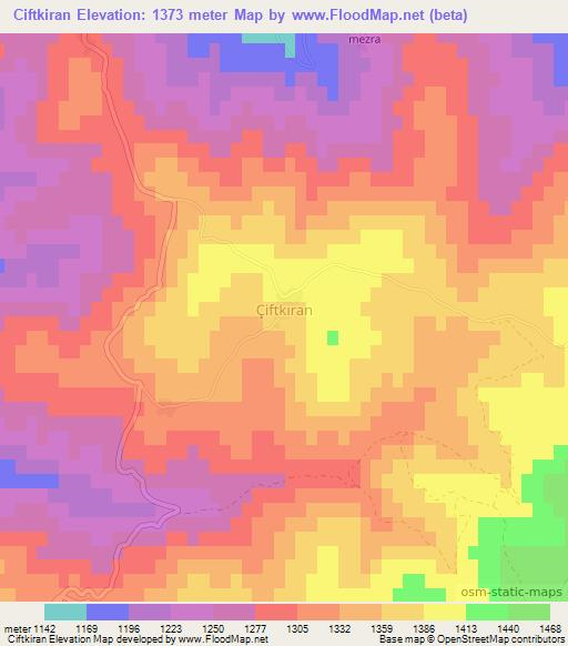 Ciftkiran,Turkey Elevation Map