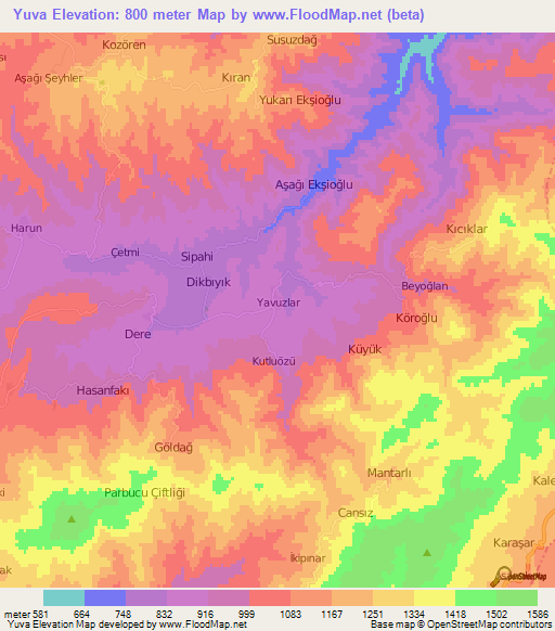 Yuva,Turkey Elevation Map