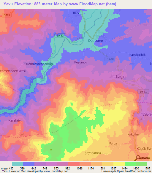 Yavu,Turkey Elevation Map