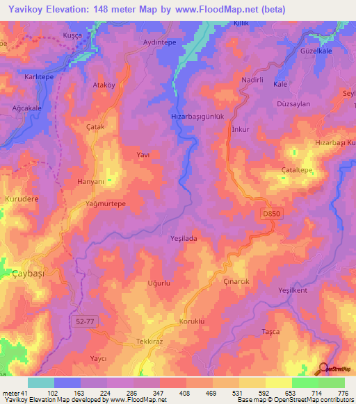 Yavikoy,Turkey Elevation Map