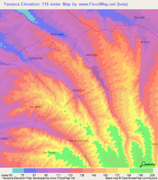 Yavasca,Turkey Elevation Map