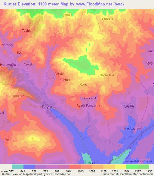 Kurtler,Turkey Elevation Map