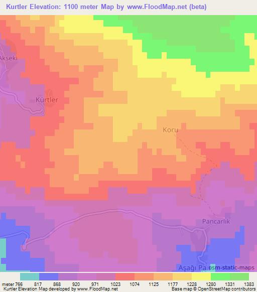 Kurtler,Turkey Elevation Map