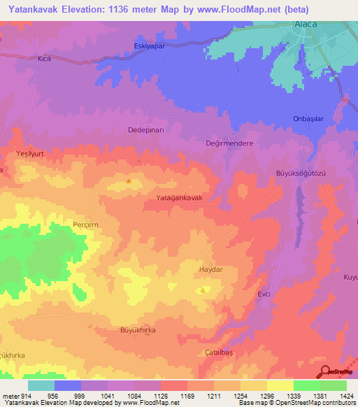 Yatankavak,Turkey Elevation Map