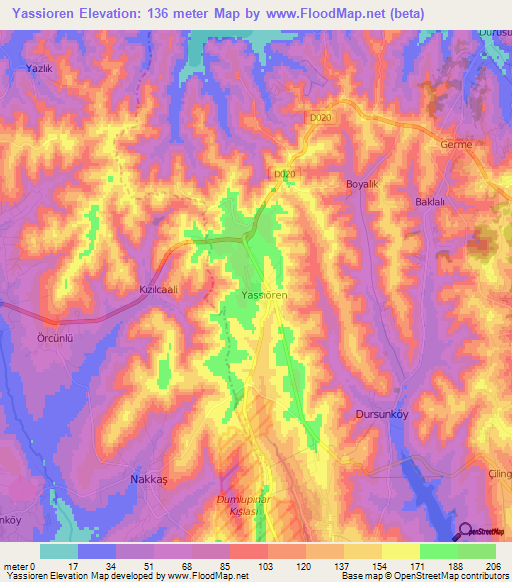 Yassioren,Turkey Elevation Map