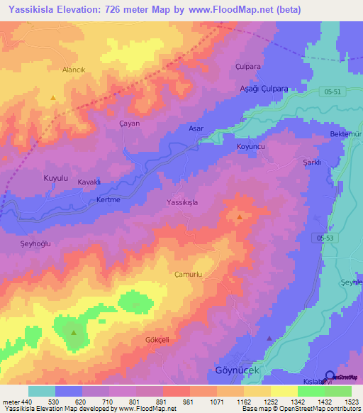 Yassikisla,Turkey Elevation Map