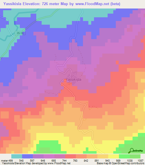 Yassikisla,Turkey Elevation Map