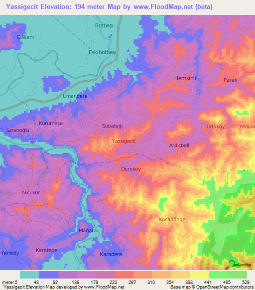 Yassigecit,Turkey Elevation Map