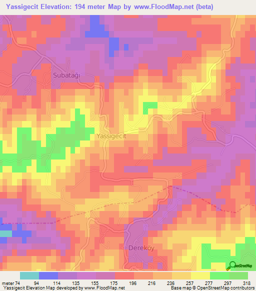 Yassigecit,Turkey Elevation Map