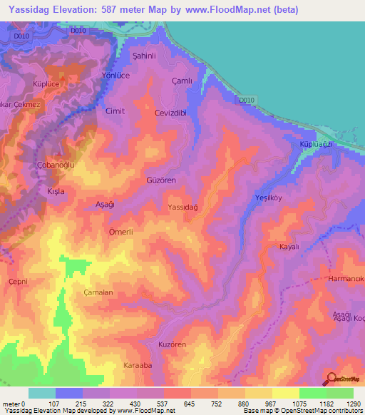 Yassidag,Turkey Elevation Map