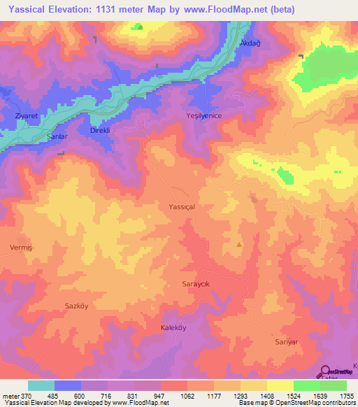 Yassical,Turkey Elevation Map