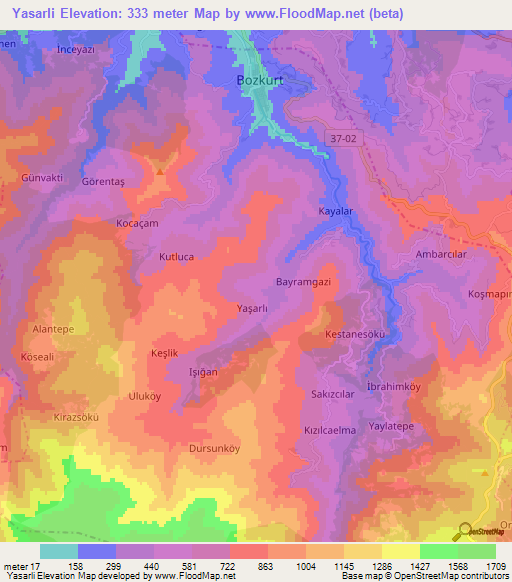 Yasarli,Turkey Elevation Map