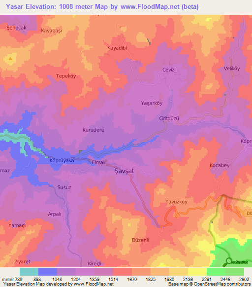 Yasar,Turkey Elevation Map