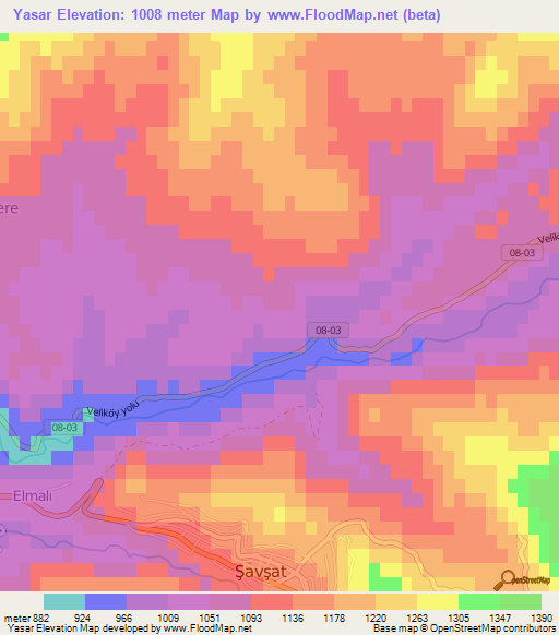 Yasar,Turkey Elevation Map