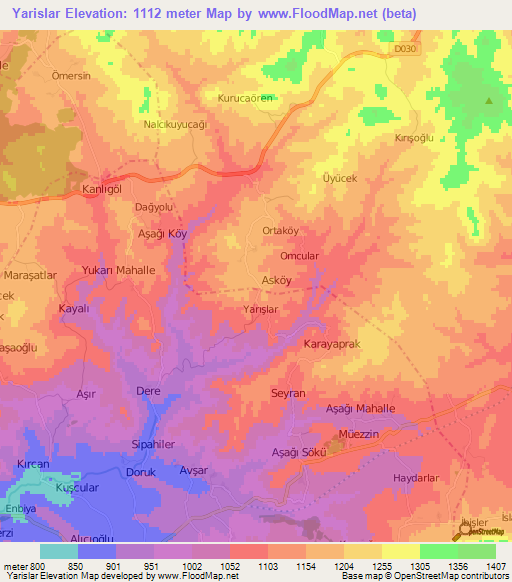 Yarislar,Turkey Elevation Map